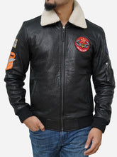 Load image into Gallery viewer, Black Genuine Leather Jacket With Shearling Collar for Men
