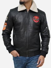 Load image into Gallery viewer, Black Genuine Leather Jacket With Shearling Collar for Men