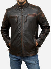 Load image into Gallery viewer, Distressed Brown Leather Moto Café Racer Jacket for Men
