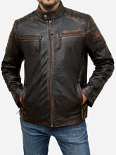 Load image into Gallery viewer, Distressed Brown Leather Moto Café Racer Jacket for Men