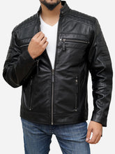 Load image into Gallery viewer, Men's Genuine Black Leather Biker Jacket