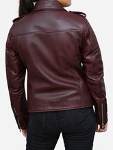 Load image into Gallery viewer, Women's Leather Burgundy Biker Jacket