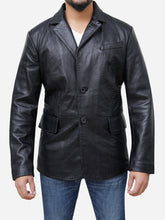 Lade das Bild in den Galerie-Viewer, Men Two Button Casual Black Genuine Leather Blazer Coat - Peter Sign