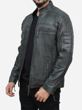 Load image into Gallery viewer, Men's Lambskin Grey Leather Motorcycle Jacket