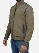 Load image into Gallery viewer, Men's Suede Olive Green Leather Bomber Jacket