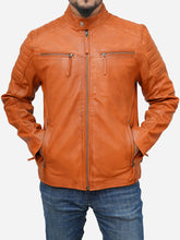 Lade das Bild in den Galerie-Viewer, Men's Brown Tan Cafe Racer Leather Jacket