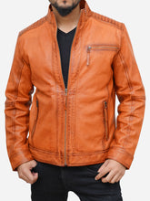 Lade das Bild in den Galerie-Viewer, Men's Brown Tan Biker Style Leather Jacket