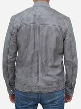 Load image into Gallery viewer, Men's Grey Distressed Leather Bomber Jacket