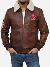 Load image into Gallery viewer, Men's Brown Distressed Waxed Flying Fighter Leather Jacket