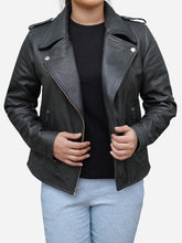 Load image into Gallery viewer, Women's Grey Dynamic Leather Biker Jacket