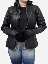 Load image into Gallery viewer, Biker Jacket Women With Hoodie