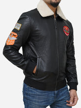 Load image into Gallery viewer, Men's Genuine Black Leather Jacket With Shearling Collar