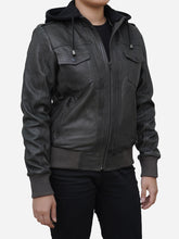 Load image into Gallery viewer, Grey Real Lambskin Hoodie Jacket for Women's Leather