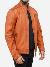 Lade das Bild in den Galerie-Viewer, Brown Leather Biker Style Jacket - Men's Tan