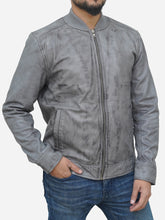 Load image into Gallery viewer, Grey Leather Bomber Jacket - Men&#39;s Distressed
