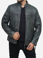 Load image into Gallery viewer, Grey Leather Lambskin Motorcycle Jacket - Men's