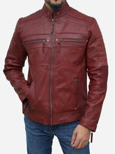 Load image into Gallery viewer, Maroon Leather Jacket Men Motorcycle Genuine Lambskin Jacket - Peter Sign