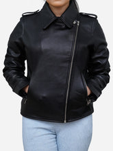 Load image into Gallery viewer, Black Leather Biker Jacket - Women's Genuine
