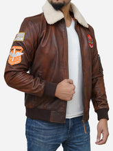 Load image into Gallery viewer, Distressed Brown Waxed Fighter Leather Jacket - Men's Flying