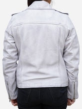 Load image into Gallery viewer, White Leather Asymmetric Motorcycle Jacket - Women's Real