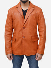 Load image into Gallery viewer, Men Causal Two Button Tan Brown Real Leather Blazer - Peter Sign
