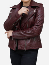 Load image into Gallery viewer, Burgundy Biker Jacket - Women's Leather
