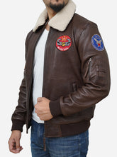 Load image into Gallery viewer, Walnut Brown Leather Flight Jacket - Men&#39;s Bomber
