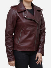 Load image into Gallery viewer, Women's Biker Jacket in Burgundy Leather