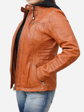 Load image into Gallery viewer, Women's Tan Brown Real Hooded Leather Jacket