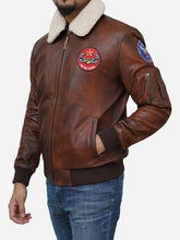 Load image into Gallery viewer, Men&#39;s Distressed Waxed Flying Fighter Leather Jacket in Brown
