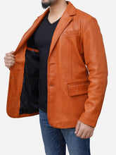 Load image into Gallery viewer, Men Causal Two Button Tan Brown Real Leather Blazer - Peter Sign