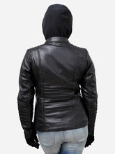 Load image into Gallery viewer, Leather Biker Jacket Women With Hoodie