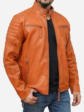 Lade das Bild in den Galerie-Viewer, Men's Tan Cafe Racer Jacket in Brown Leather
