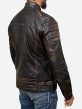 Load image into Gallery viewer, Men's Distressed Café Racer Moto Leather Jacket in Brown