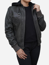 Load image into Gallery viewer, Real Lambskin Grey Leather Hoodie Jacket for Women