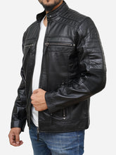 Load image into Gallery viewer, Men's Black Biker Jacket in Genuine Leather