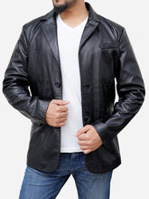 Lade das Bild in den Galerie-Viewer, Men Two Button Casual Black Genuine Leather Blazer Coat - Peter Sign