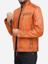 Lade das Bild in den Galerie-Viewer, Men's Tan Biker Style Jacket in Brown Leather