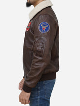 Load image into Gallery viewer, Men's Walnut Brown Flight Bomber Jacket in Leather