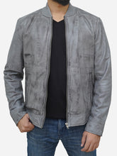 Load image into Gallery viewer, Distressed Grey Leather Bomber Jacket - Men&#39;s
