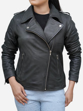 Load image into Gallery viewer, Dynamic Grey Leather Biker Jacket - Women's