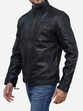 Load image into Gallery viewer, Men's Classic Slim Fit Black Café Racer Leather Jacket - Peter Sign