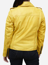 Load image into Gallery viewer, Real Yellow Leather Biker Jacket for Women