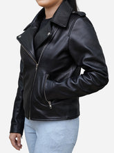 Load image into Gallery viewer, Genuine Black Leather Biker Jacket for Women