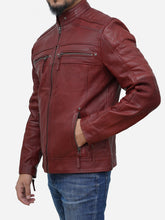 Load image into Gallery viewer, Maroon Leather Jacket Men Motorcycle Genuine Lambskin Jacket - Peter Sign
