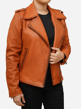 Load image into Gallery viewer, Classic Brown Leather Biker Jacket - Women's Tan