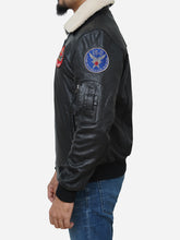 Load image into Gallery viewer, Genuine Black Leather Jacket With Shearling Collar - Men's