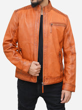 Lade das Bild in den Galerie-Viewer, Biker Style Tan Brown Leather Jacket - Men's