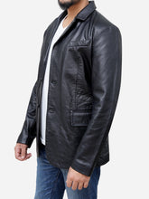 Lade das Bild in den Galerie-Viewer, Men Two Button Casual Black Genuine Leather Blazer Coat - Peter Sign