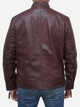 Load image into Gallery viewer, Men's Burgundy Biker Jacket in Waxed Genuine Leather